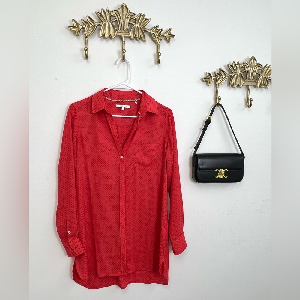 BOUTIQUE FOXCROFT red with fine polka dots blouse m - Picture 2 of 8
